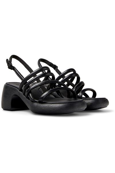 CAMPER Women's Black Genuine Leather Adjustable Buckled Thick Heel Shoes with Strap, Thelma