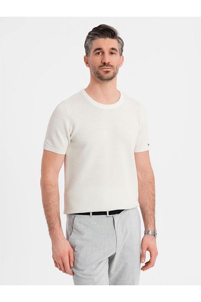 OMBRE Herren Strick-T-Shirt mit feiner Struktur - weiß V1 OM-TSCT-0244 XXL