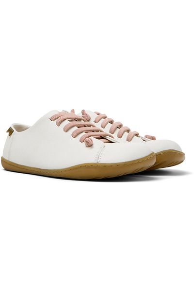 CAMPER Women’s White Elastic Lace Sneakers - Soft Sole, Genuine Leather, Flexible Peu