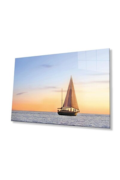 idealizbiz Pictură pe sticlă cu vele de mare la apus de soare, 4 mm, sticlă t...