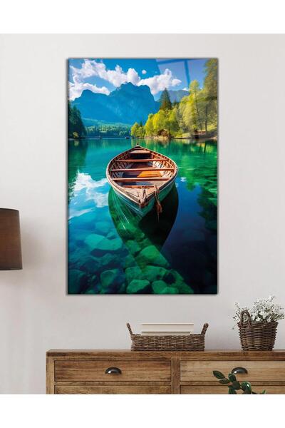 idealizbiz Caiac Peisaj Pictură Sticlă Cadou Pictură Mare Decor Birou Acasă