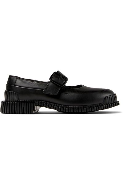 CAMPER Women's Black Genuine Leather Loafers with Hook And Loop Detailing, Stylish Comfortable Pix