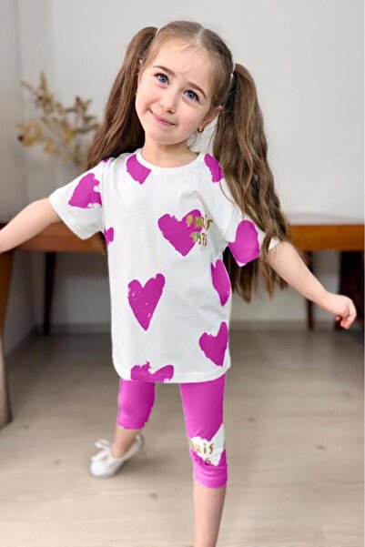 Riccotarz Girl's Capri Purple Leggings Set with Heart Pattern and Paris Text Printed on Top