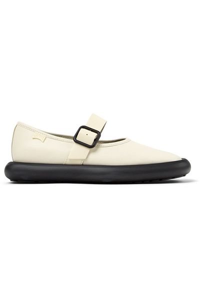 CAMPER Women's White Genuine Leather Adjustable Buckled Flats with Hook And Loop for Daily Comfort Onda