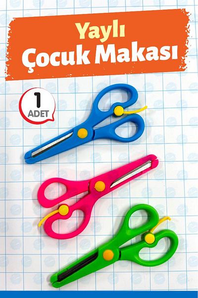 t tuğset etiket Protected Blunt Tip Plastic Body Spring Children's Scissors 1 Piece-T1419