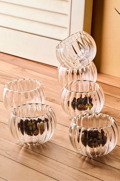 Perotti Bowy Line 6-Piece Double-Walled Glass Sauce Bowl, Jam Bowl, Dragee Bowl, Turkish Delight Bowl, 6.1X3.5 cm