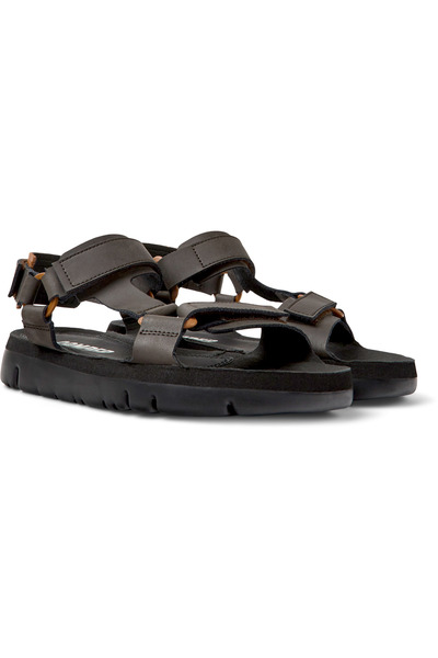 CAMPER Men's Brown Textile Leather Blend Summer Sandals With Hook And Loop Co...