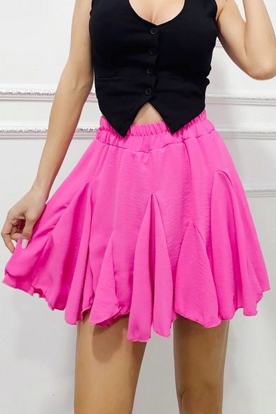 FashionForYou Fustă scurtă Zig-Zag Plisse, cu volane și efect de crep, Fuchsia, Mărime S/M