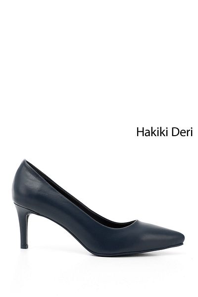 GÖNDERİ(R) Women / Girls Navy Blue Pointed Toe Thin Heeled Genuine Leather Stiletto