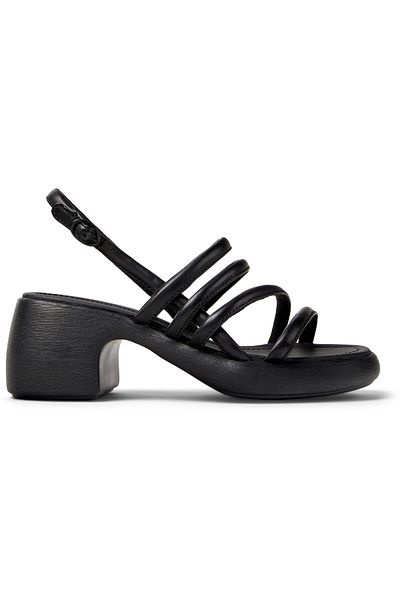 CAMPER Women's Black Genuine Leather Adjustable Buckled Thick Heel Shoes with Strap, Thelma