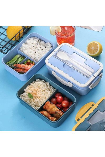 COOYA Pink Lunch Box, 3 Compartments, Portable, With Cutlery, Microwaveable, Suitable for Children Aged 6+