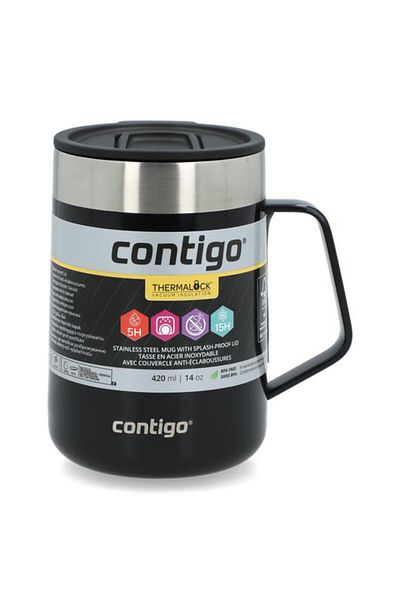Generic Contigo Stainless Steel Insulated Thermal Mug with Splash-Proof Lid Black and Silver 420ml