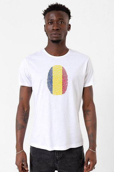 Tshirthane Ρουμανία Fingerprint White Ανδρικό ποδηλατικό μπλουζάκι