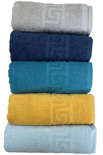 TRUVA Set Towel 50x90cm, 5pcs(multicolour: Grey, Blue, Aqua Blue, Mustard, Sky Blue)