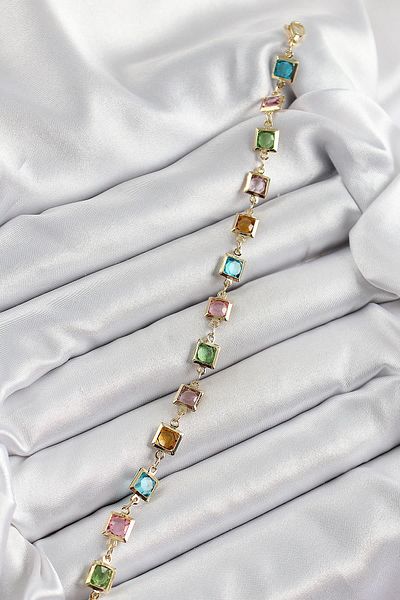 Celira Brass Mixed Color Square Zircon Stone Gold Color Women's Bracelet