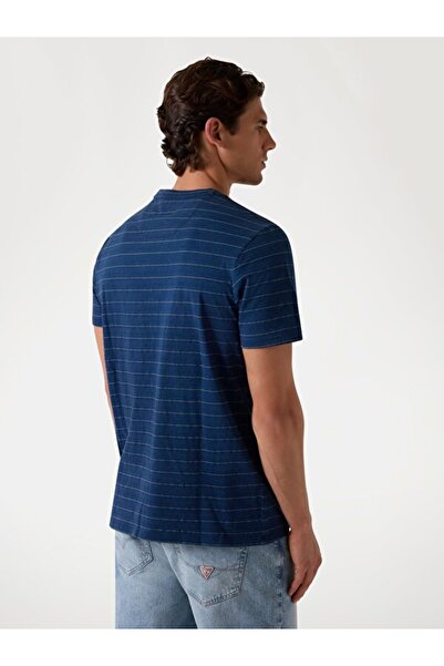 Guess Bisiklet Yaka Desenli Mavi Erkek T-Shirt M5GP20KCRX0INMU SS INDIGO ARCHER