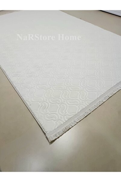 NaRStore Home ELİT KREM SAÇAKLI KABARTMALI YIKANABİLİR KAYMAZ TABAN KESME YOLLUK HALI