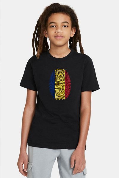 Tshirthane Romania Fingerprint Black Kids Tshirt