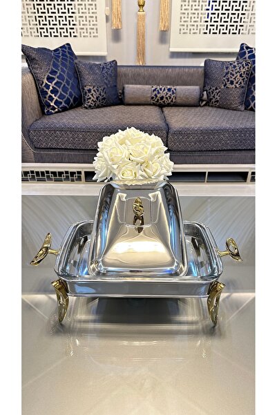 Vakıf home Dikdörtgen Orta Boy Kapaklı Isıcılı Mumlu Servis Sunum Tenceresi