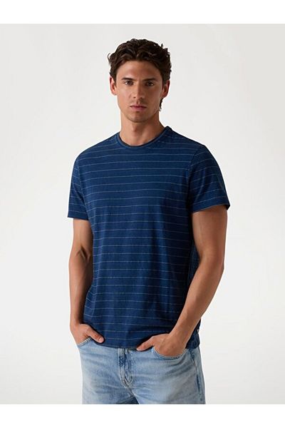 Guess Tricou albastru pentru bărbați cu model cu gât crew M5GP20KCRX0INMU SS INDIGO ARCHER