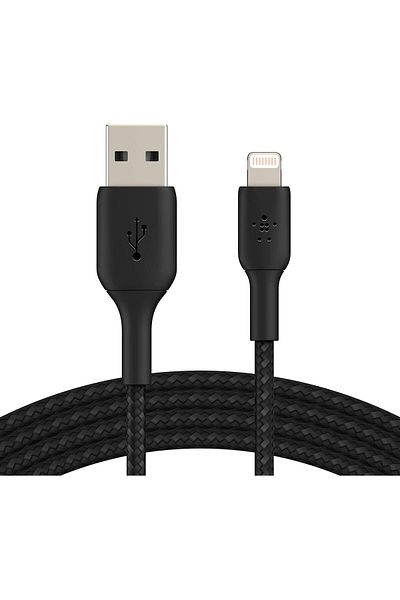 Belkin كابل لايتنينج مضفر (كابل شحن لايتنينج إلى USB لأجهزة iPhone وiPad وAirPods) MFI-c