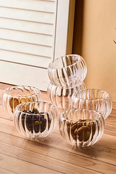 Perotti Bowy Line 6-Piece Double Wall Glass Sauce Bowl, Jam Bowl, Dragee Bowl, Turkish Delight Bowl 8X4,5 cm