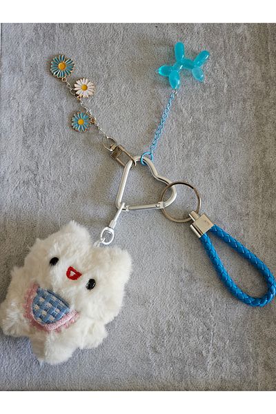 SiestaAccessories White Teddy Bear Blue Dog Floral Bag Charm / Accessory / Ornament / Keychain