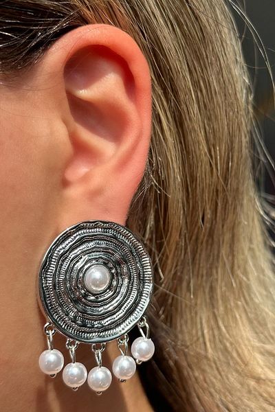 TAKIŞTIR Silver Color Pearl Detailed Earrings (Pair)