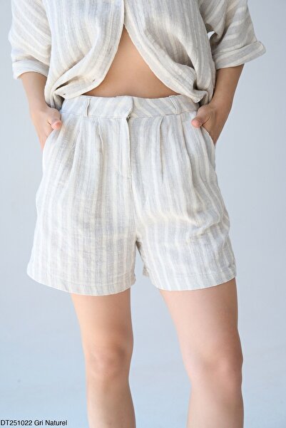 CELITA Natural Line Patterned Button Closure Shirt & Shorts Women's Set