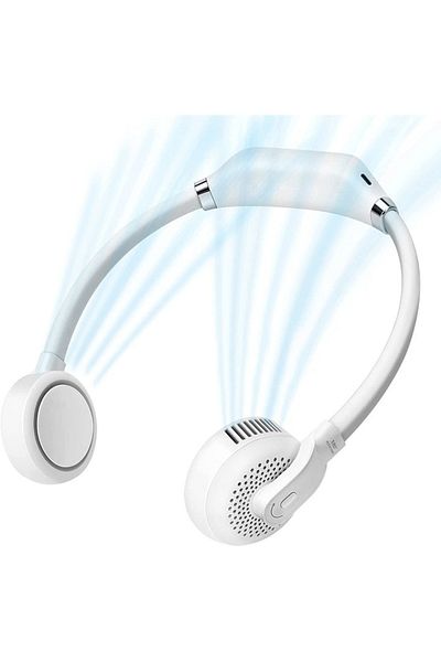 FOXMAG24 Portable fan, headphone type, neck positioning, 360 degree rotation, 3 speed settings, white