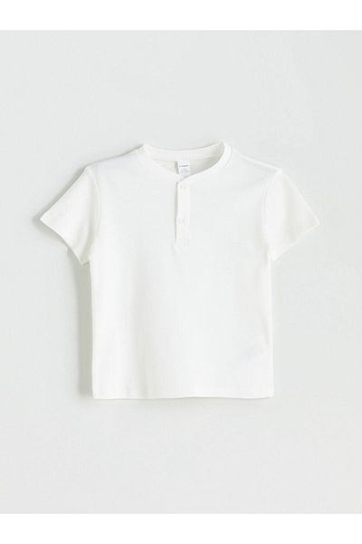 LC Waikiki Ecru Polo Neck Basic Curved Boy's T-Shirt