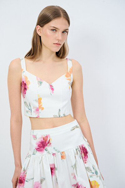 adL Desenli Askılı Crop Bluz