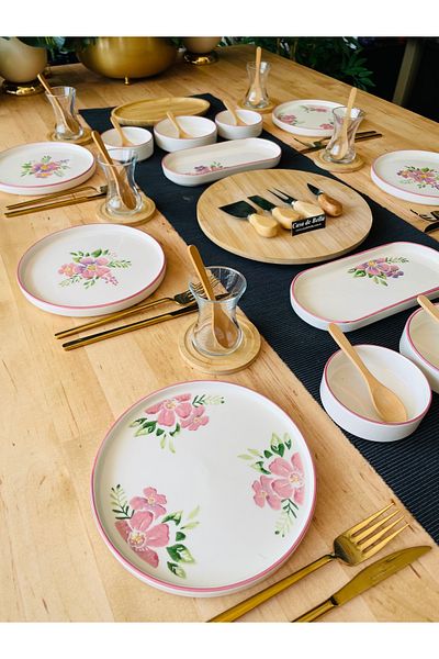 CASA DE BELLA 41 Piece Flower Motif Bamboo Breakfast Set for 6 People