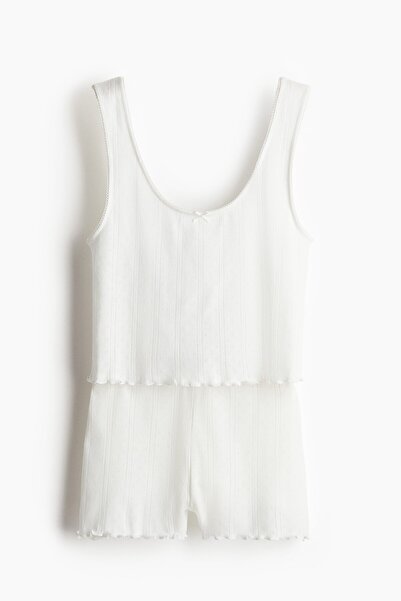 H&M Pamuklu ve Delik Desenli Pijama Takımı