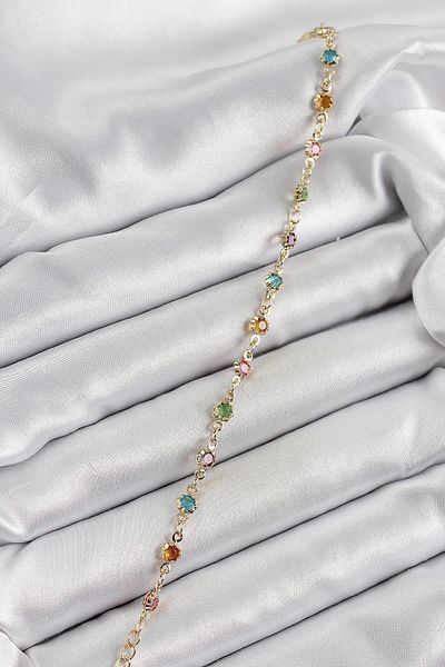 Celira Brass Gold Color Mixed Color Zircon Stone Women's Bracelet