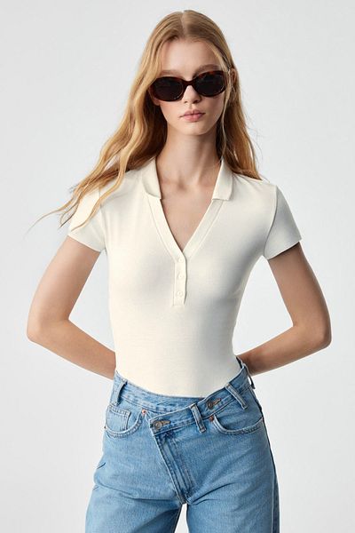 JustMORE Apaj Collar Short Sleeve Snap Body Blouse