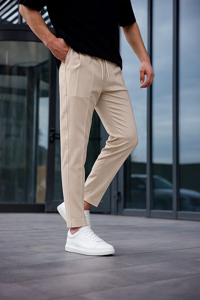 Pobudo Men's Mink Color Flexible Lycra Zipper Detailed Jogger Pants