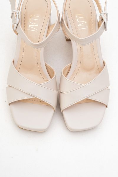LuviShoes Lisbon Beige Skin Cross Strap Women's Platform Heeled Shoes