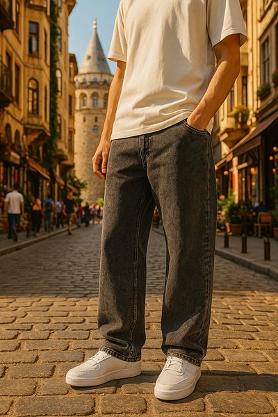 Pobudo Baggy Black Color Relaxed Fit Men's Jeans Trousers