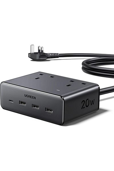 Ugreen شريط طاقة نيكسود ٢٠ واط، المملكة المتحدة، منافذ تيار متردد، ٤ منافذ USB، ٢٩٩٠ واط كحد أقصى، مقابس متعددة