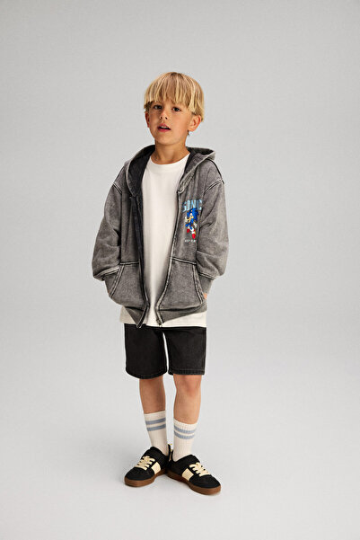 H&M Kapüşonlu ve Fermuarlı Baskı Motifli Üst