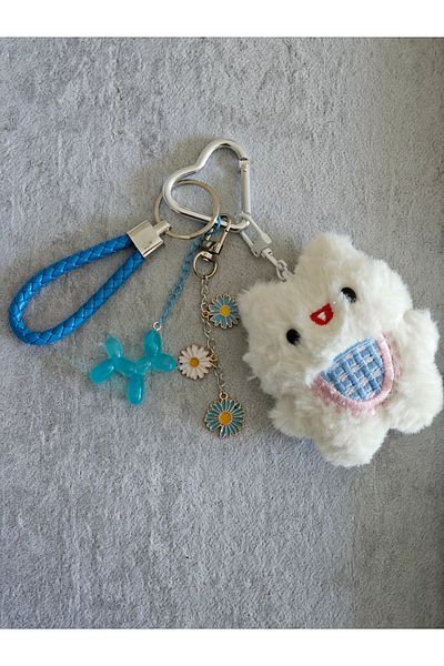 SiestaAccessories White Teddy Bear Blue Dog Floral Bag Charm / Accessory / Ornament / Keychain