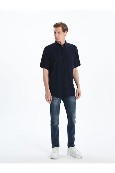 LC Waikiki Мъжка риза LCWAIKIKI Classic Regular Fit с къс ръкав, изработена от ленена смес