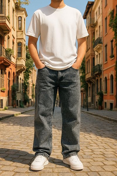 Pobudo Baggy Black Color Relaxed Fit Men's Jeans Trousers