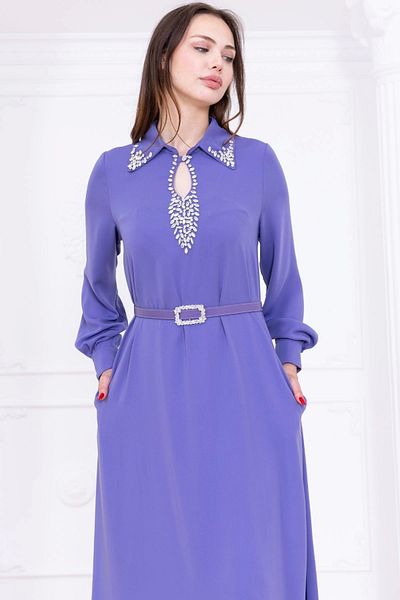 lodmela Lapel Embroidery Detailed Comfortable Dress 1013-Lilac