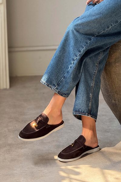 NİŞANTAŞI SHOES Most Brown Suede Genuine Leather Tassel Detailed Flat Sole Women's Slippers