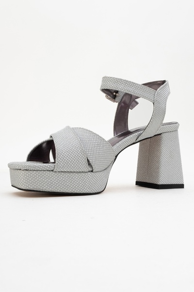 LuviShoes Lisbon Silver Glitter Cross Strap Women's Platform Heeled Shoes