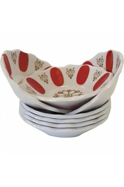 keyfisepet en keyifli sepet 6'lı Melamin Osmanlı Desenli Çay Tabağı Seti – Kırmızı ve Altın Motifli