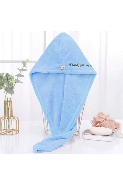 SIKS Turban Bath Towel, Made of Microfiber, With Message, 62 x 22 cm, Blue