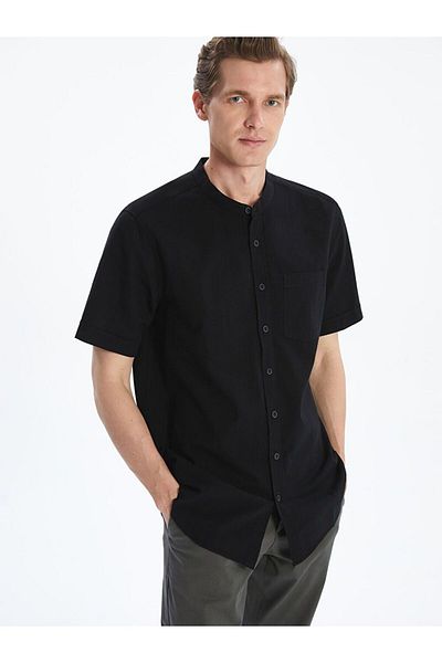 LC Waikiki Мъжка риза LCWAIKIKI Classic Regular Fit с къс ръкав, изработена от ленена смес
